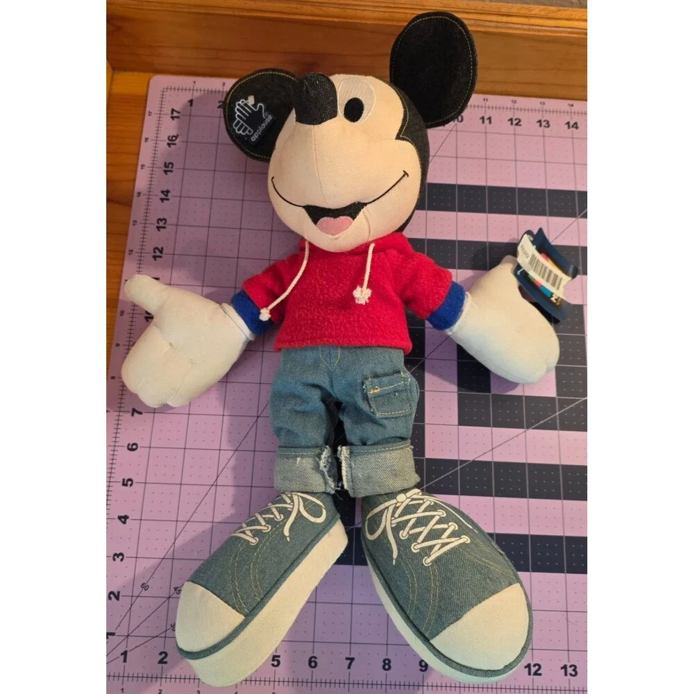 Vintage Applause Mickey Mouse Plush Red Hoodie Denim Shoes Ear Tag Disney 18